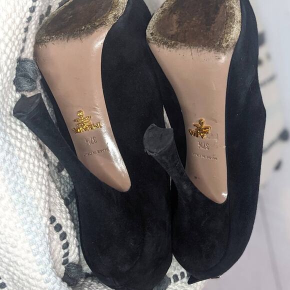 Prada Tear Drop Cut out Bootie High Heels Black Women's Size 37 1/2 / US 7.5 - Picture 8 of 10